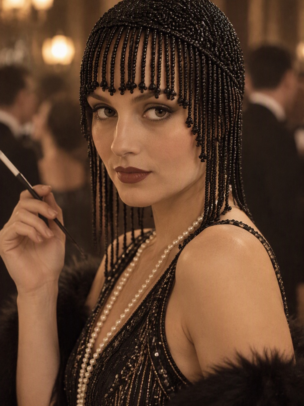 Flapper Black Beaded Headpiece